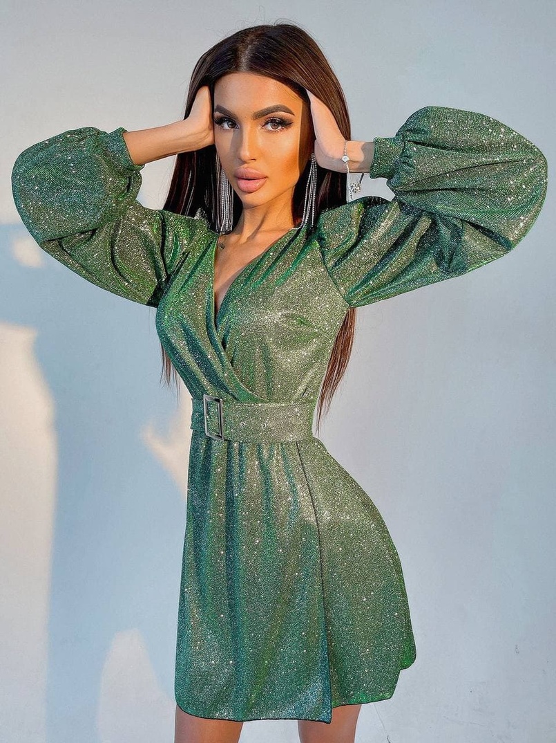 Блестящее платье с широким поясом   Блестящее платье с широким поясом   | PUSHKA SHOP