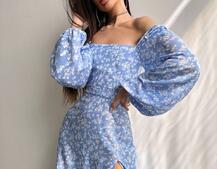 Квіткова сукня-міді зі шнурівкою на спинці та розрізом на ніжці | PUSHKA SHOP