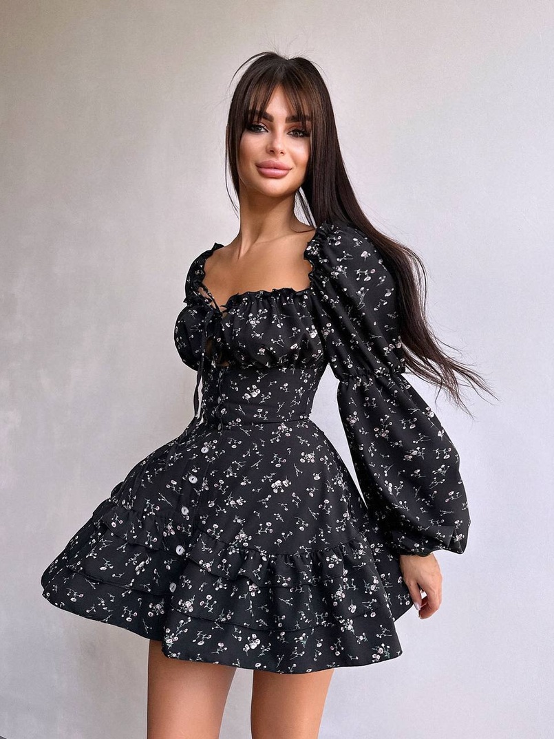 Сукня з квітковим принтом з воланами на ґудзиках  Сукня з квітковим принтом з воланами на ґудзиках  | PUSHKA SHOP