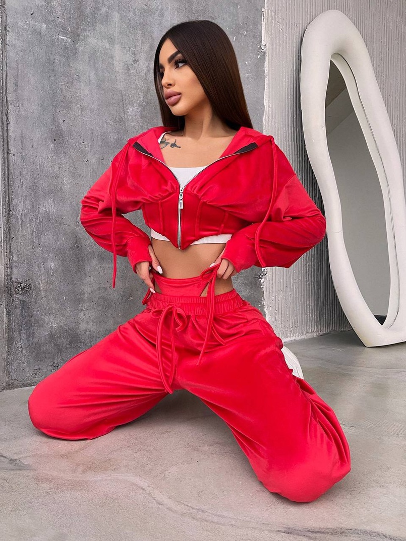 Велюровий комплект: кофта з корсетними елементами + джогери з імітацією трусиків | PUSHKA SHOP