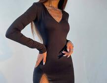 Силуетна сукня з декором із сітки зі стразами Силуетна сукня з декором із сітки зі стразами | PUSHKA SHOP