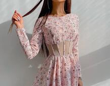 Приталенное платье с корсетной вставкой и  юбкой-солнцем   | PUSHKA SHOP