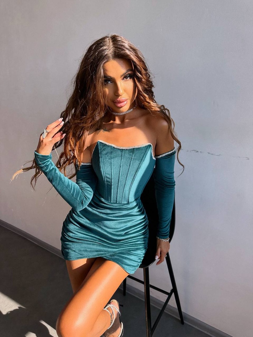 Оксамитова корсетна сукня міні, декорована стразами     Ручна робота  | PUSHKA SHOP