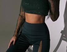 Комплект: топ + штани із сіткою зі стразами  | PUSHKA SHOP