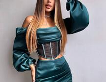 Комплект: корсет, декорований стразами   + спідниця міні з драпіруванням  | PUSHKA SHOP