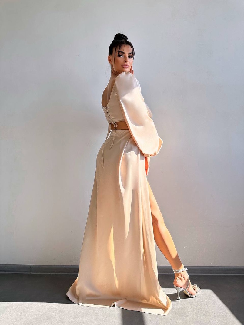 Комплект: корсет, декорований стразами   + спідниця максі з драпіруванням  | PUSHKA SHOP