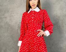 Платье-рубашка с воротничком, декорированным кружевом Платье-рубашка с воротничком, декорированным кружевом | PUSHKA SHOP