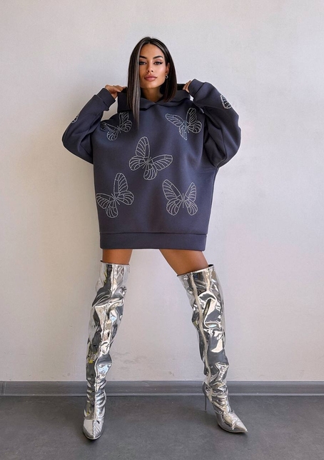 Трендове худі over size із сяючими стразами  | PUSHKA SHOP