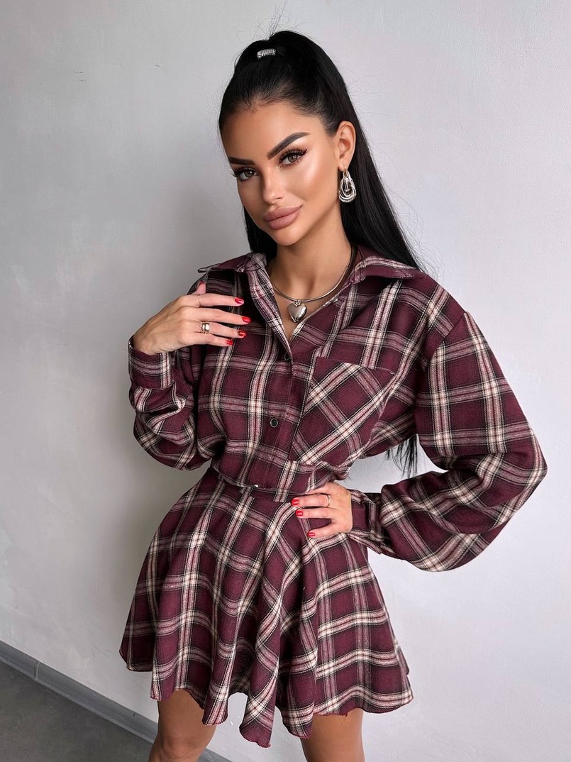 Комплект: сорочка + спідниця у клітинку  | PUSHKA SHOP