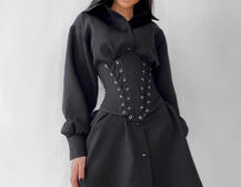 Платье-рубашка с корсетом на косточках со шнуровкой Платье-рубашка с корсетом на косточках со шнуровкой | PUSHKA SHOP