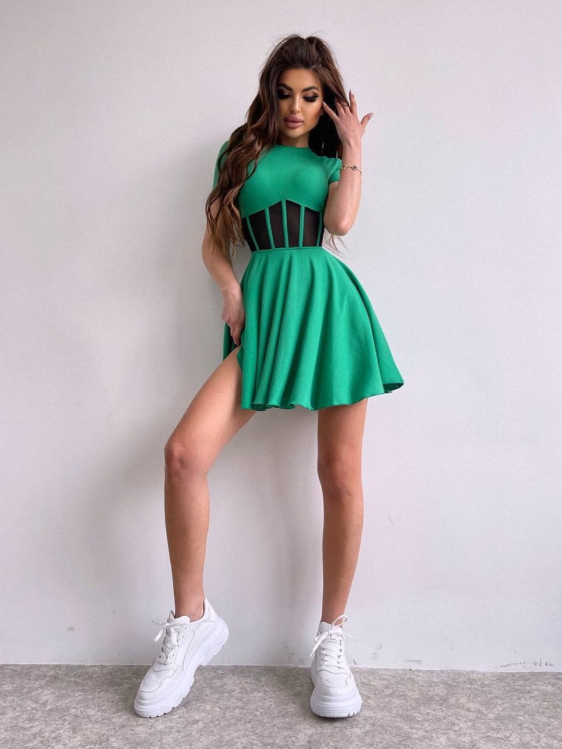 Сукня-міні  з елементами корсету  та спідницею солнцем | PUSHKA SHOP