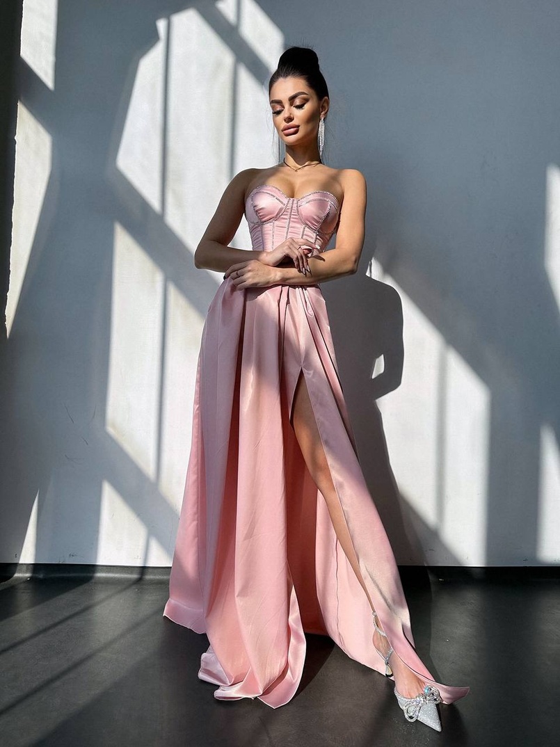 Комплект: корсет-бюстьє , декорований стразами  + спідниця максі з розрізом   Ручна робота  | PUSHKA SHOP