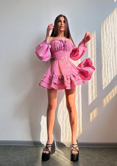 Квіткова сукня з воланами та шнуровкою по спинці | PUSHKA SHOP