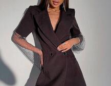 Приталена сукня-піджак, декорована сіткою зі стразами | PUSHKA SHOP