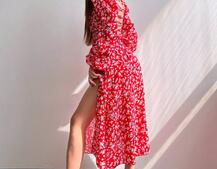 Квіткова сукня-міді зі шнурівкою на спинці та розрізом на ніжці | PUSHKA SHOP