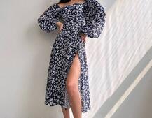 Квіткова сукня-міді зі шнурівкою на спинці та розрізом на ніжці | PUSHKA SHOP