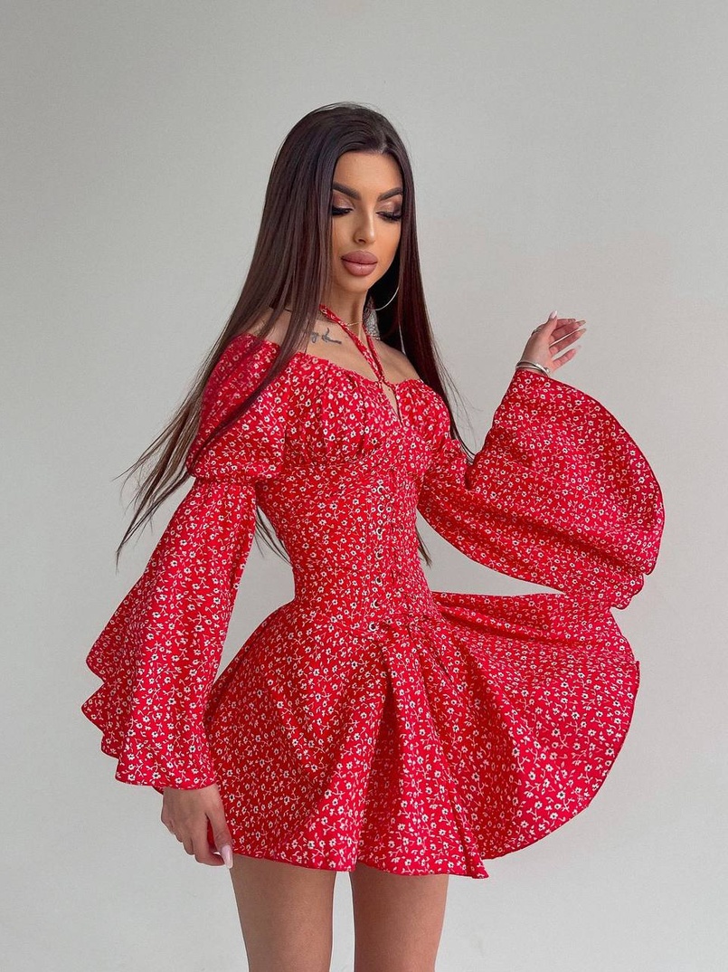 Комплект: платье с расклешенными рукавами + корсет  | PUSHKA SHOP