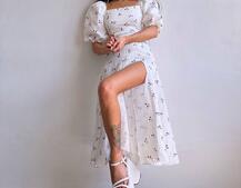 Сукня -міді зі шнурівкою на спинці та розрізом на ніжці з принтом Сукня -міді зі шнурівкою на спинці та розрізом на ніжці з принтом | PUSHKA SHOP