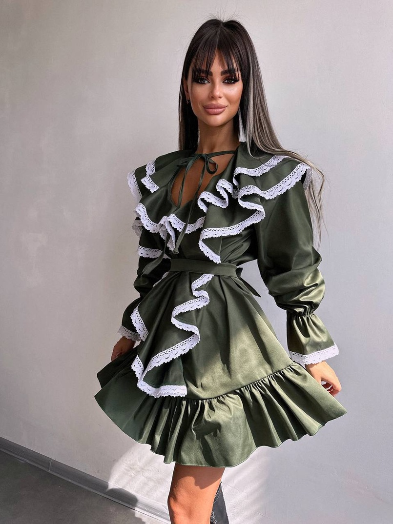 Котонова сукня декорована мереживом    | PUSHKA SHOP