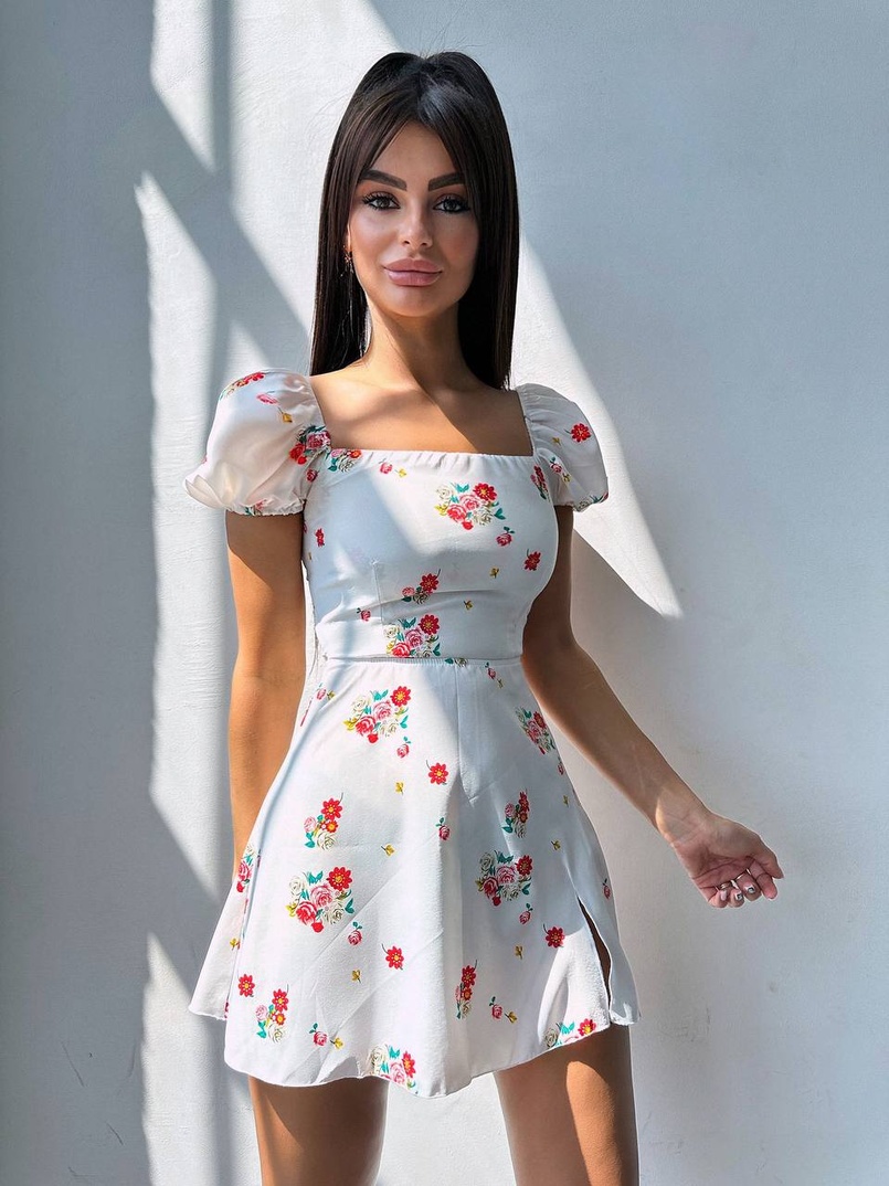 Сукня- міні у квітковий принт зі шнурівкою на спинці  | PUSHKA SHOP
