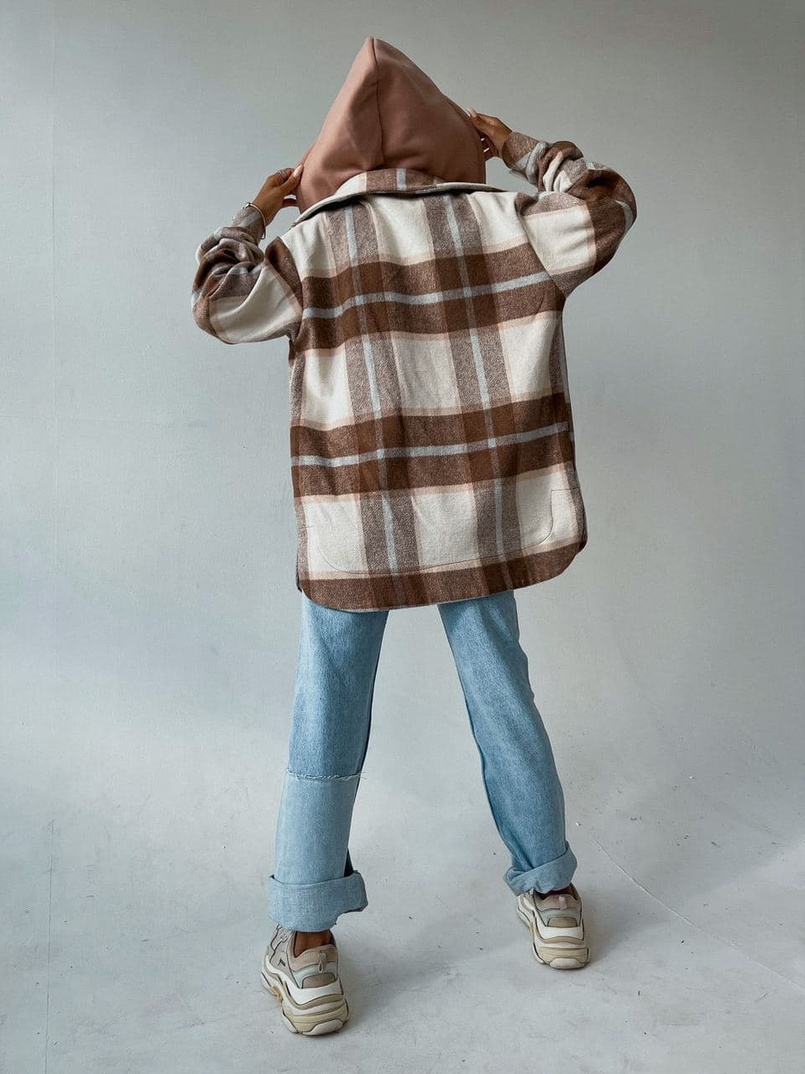 Кашемировая рубашка в клетку с капюшоном  | PUSHKA SHOP