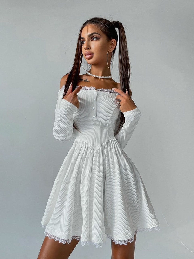 Трикотажное платье, декорированное кружевом   Трикотажное платье, декорированное кружевом   | PUSHKA SHOP