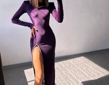 Оксамитова сукня з розрізом, декорована стразами. | PUSHKA SHOP