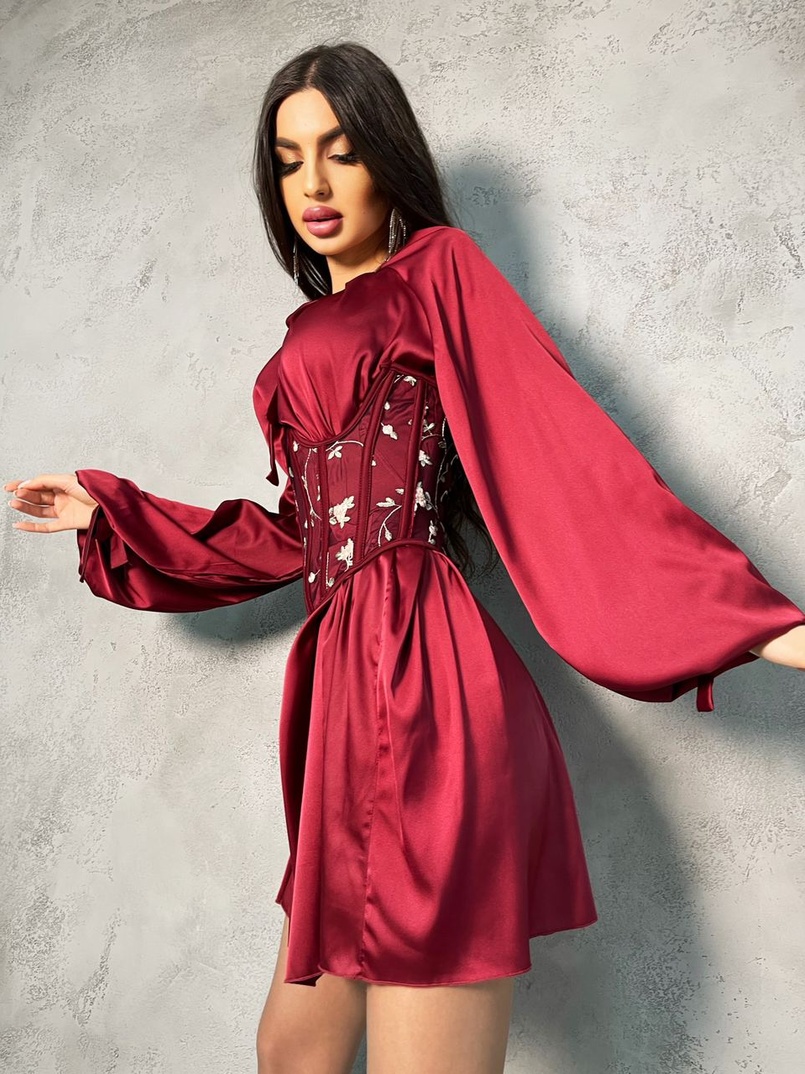 Комплект: шелковое платье на завязках с корсетом  | PUSHKA SHOP