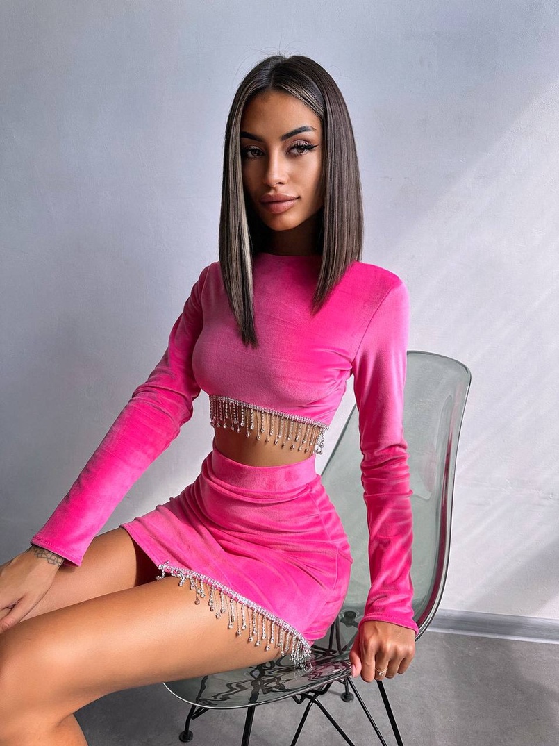 Оксамитовий комплект, декорований бахромою зі страз | PUSHKA SHOP