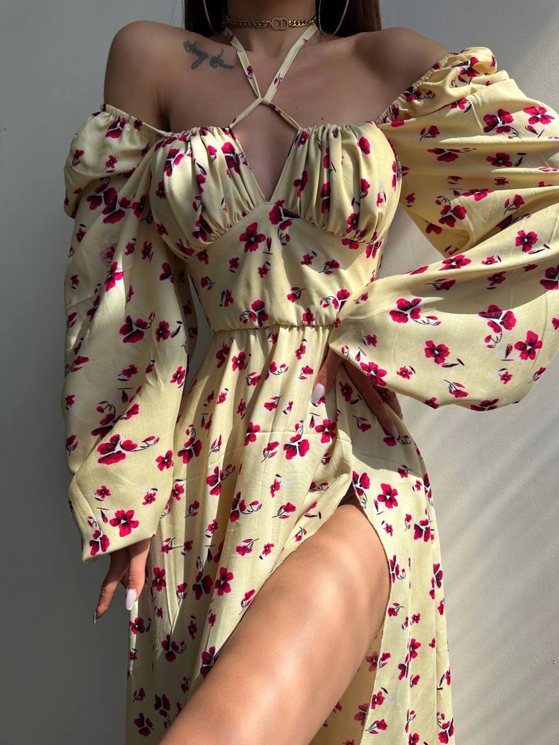 Сукня міді з квітковим принтом  | PUSHKA SHOP