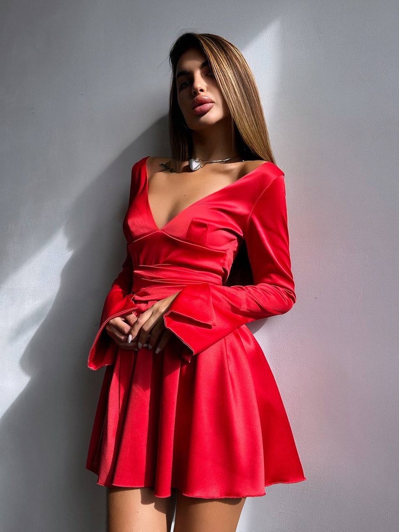 Атласна корсетна сукня  з пишною спідницею та зав‘язками на талії | PUSHKA SHOP