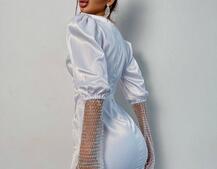 Атласна сукня, декорована сіткою зі стразами Атласна сукня, декорована сіткою зі стразами | PUSHKA SHOP