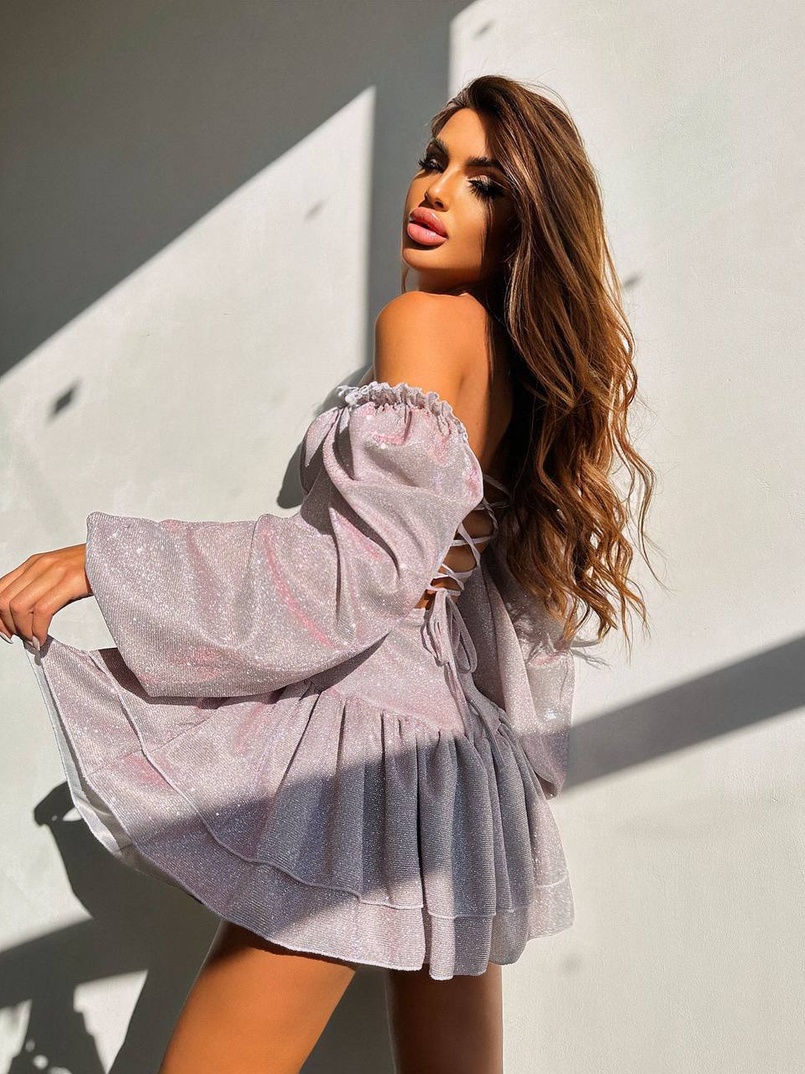 Блискуча сукня з воланами та шнурівкою на спинці | PUSHKA SHOP