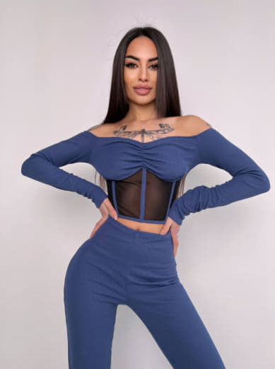 Комплект : штани кльош і топ з елементами корсету  | PUSHKA SHOP