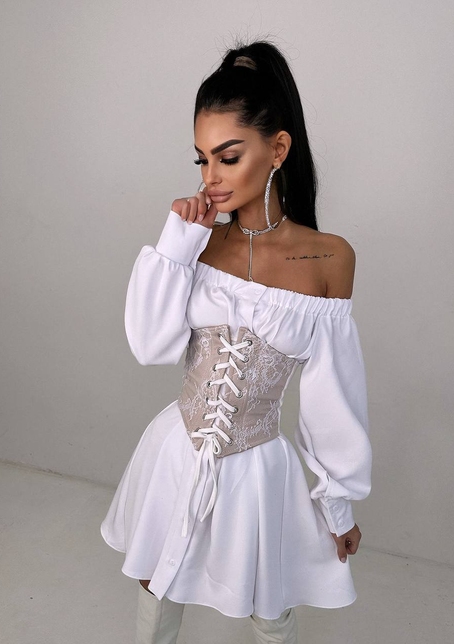 Приталена сорочка на плічках+  мереживний корсет | PUSHKA SHOP