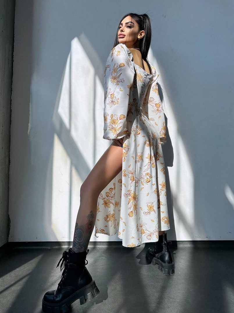 Сукня міді з квітковим принтом  | PUSHKA SHOP