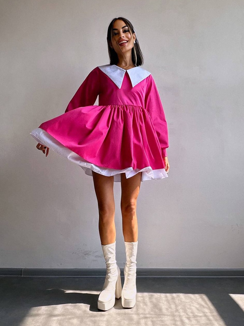 Котонова сукня з комірцем + бант  | PUSHKA SHOP