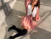 Сукня з коміром та об'ємними рукавами з широким поясом Сукня з коміром та об'ємними рукавами з широким поясом | PUSHKA SHOP