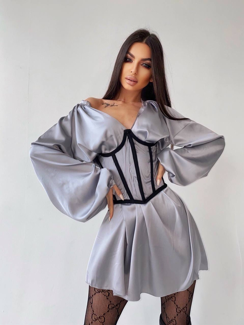 Комплект: шелковое платье на завязках с прозрачным бельевым корсетом на шнуровке Комплект: шелковое платье на завязках с прозрачным бельевым корсетом на шнуровке | PUSHKA SHOP