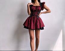 Сукня в клітинку декорована мереживом  | PUSHKA SHOP