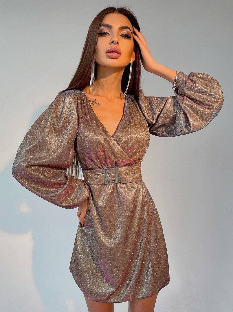 Блестящее платье с широким поясом   | PUSHKA SHOP