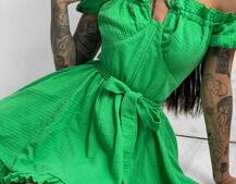 Муслиновое платье мини с корсетной вставкой на талии с косточками Муслиновое платье мини с корсетной вставкой на талии с косточками | PUSHKA SHOP