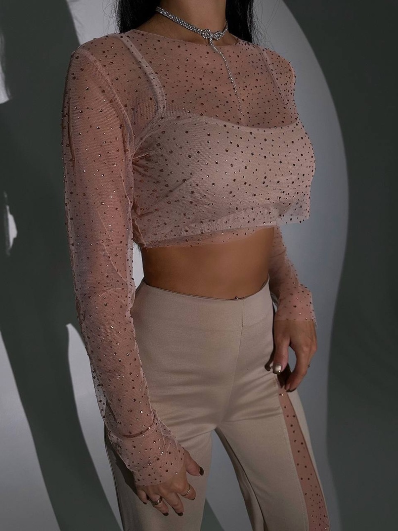 Комплект: топ + штани із сіткою зі стразами Комплект: топ + штани із сіткою зі стразами | PUSHKA SHOP