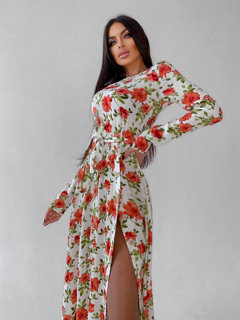 Цветочное платье миди с разрезом Цветочное платье миди с разрезом | PUSHKA SHOP