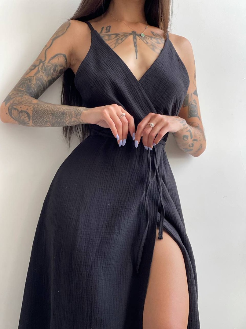 Муслиновое платье с запахом  | PUSHKA SHOP