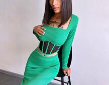 Трикотажний комплект: топ з елементами корсету та спідниця з розрізами  | PUSHKA SHOP