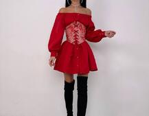 Приталена сорочка на плічках+  мереживний корсет | PUSHKA SHOP