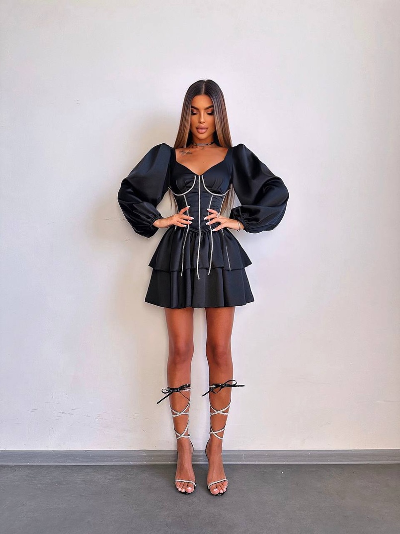 Комплект: сукня з подвійною спідницею + корсет, декорований стразами    | PUSHKA SHOP