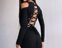 Трикотажне плаття міні з відкритими плечима та шнурівкою по спинці | PUSHKA SHOP