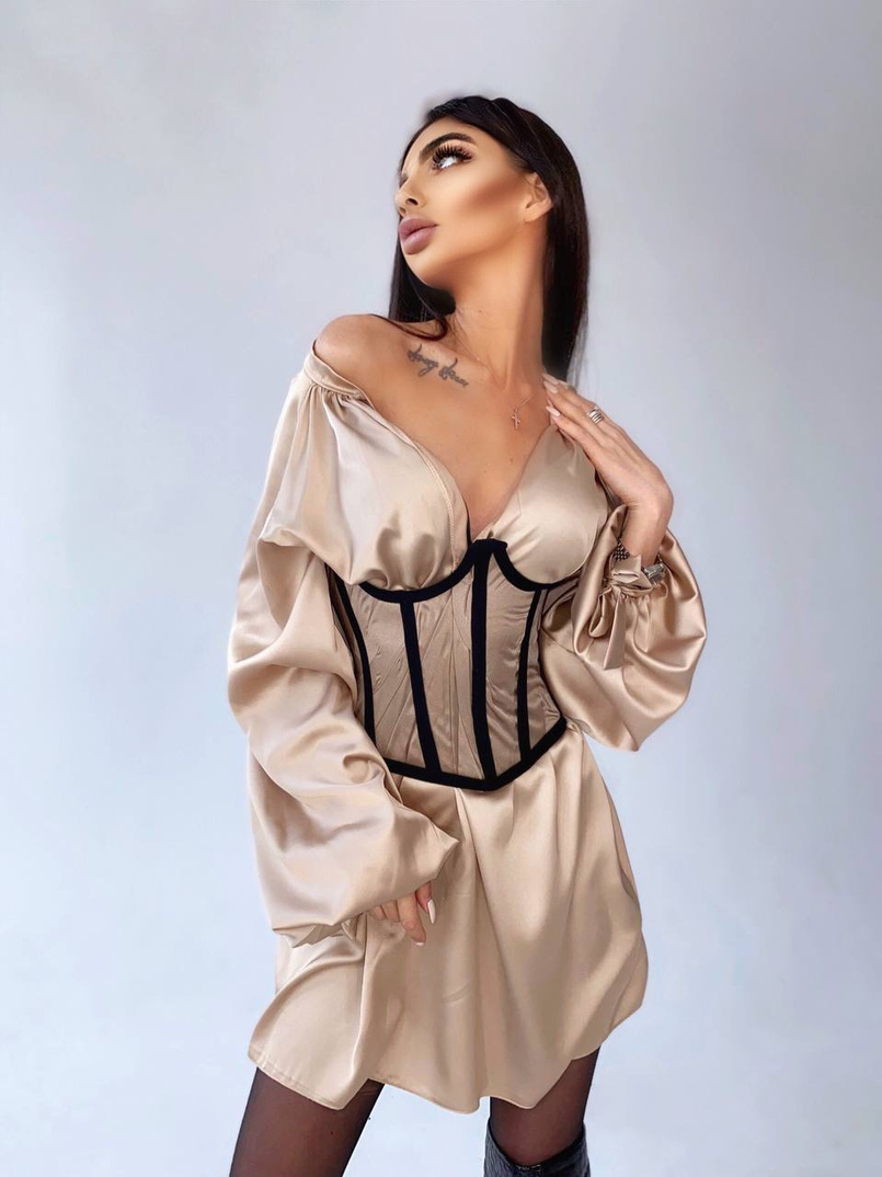 Комплект: шелковое платье на завязках с прозрачным бельевым корсетом на шнуровке Комплект: шелковое платье на завязках с прозрачным бельевым корсетом на шнуровке | PUSHKA SHOP